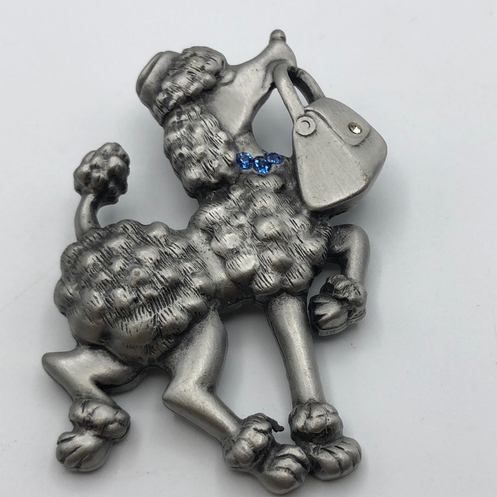 Jj Poodle Purse Pin WBlue Rhinestone Collar One Clear Rhinestones On Purse Vtg 34$